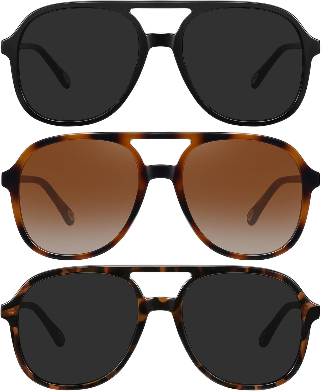 

Солнцезащитные очки-авиаторы MEETSUN в стиле ретро, ​​большие, для женщин и мужчин, модные, в стиле 70-х и 80-х, квадратные, 3 штуки, защита от ультрафиолета UV400, 3pack(black+ Tortoise/Brown+tortoise/Grey)