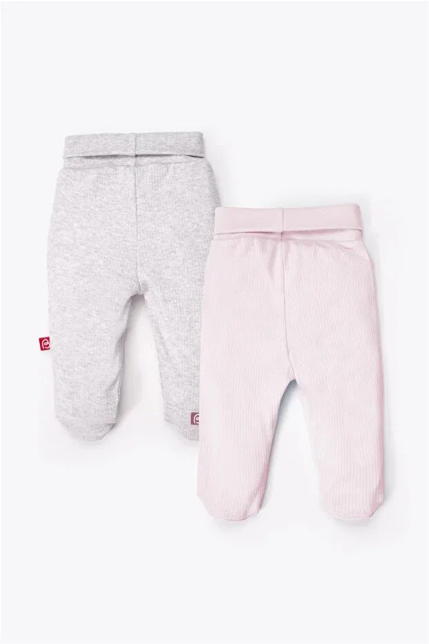 Детские брюки для девочек хлопковые Pants with socks 2-piece Bebetto, Pink — фото 2