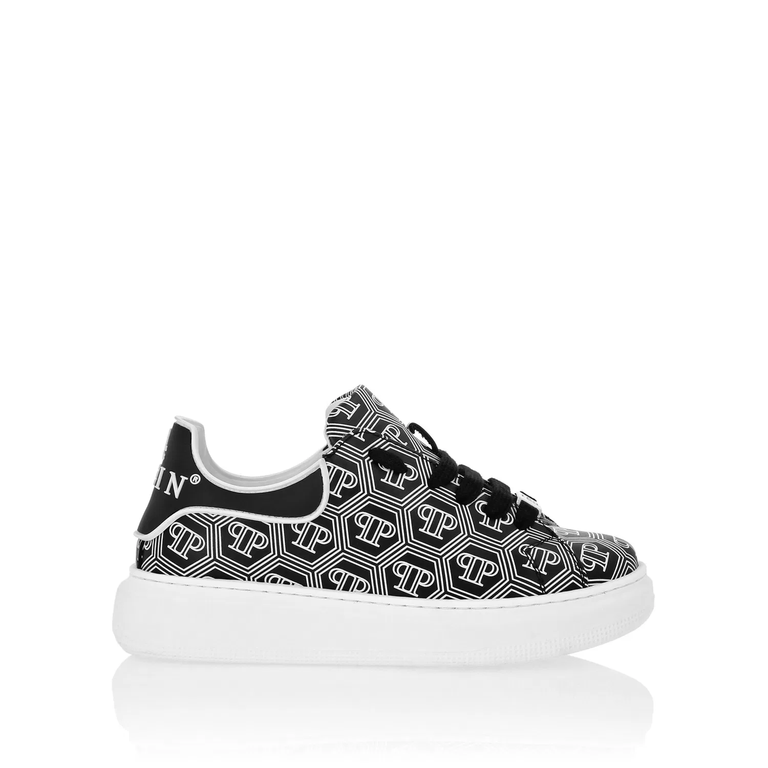 Детские кроссовки с монограммой Philipp Plein, Black/White — фото 3