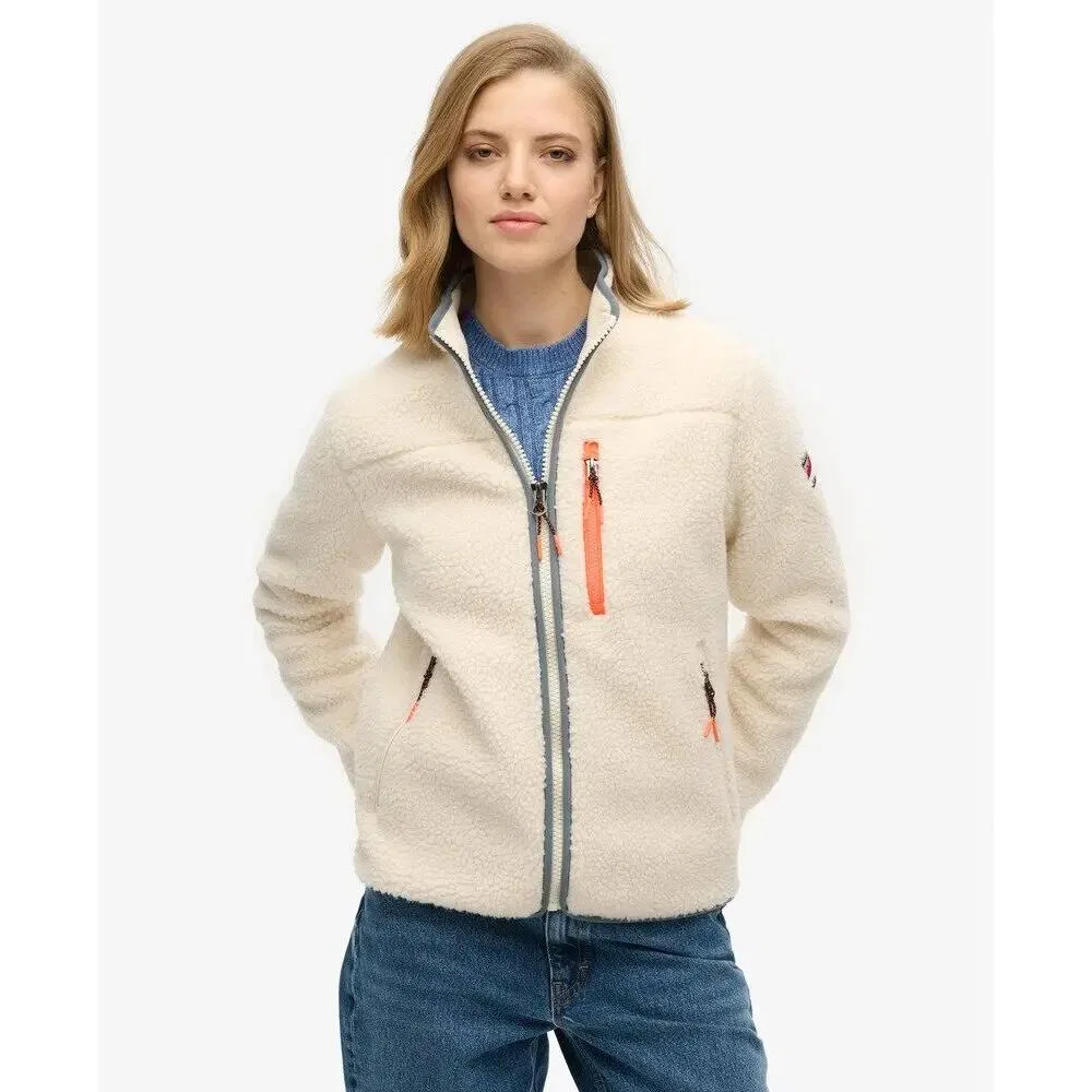 Женское флисовое худи с молнией Outdoor Superdry, Beige / Baumwollweiß / Weiss — фото 2