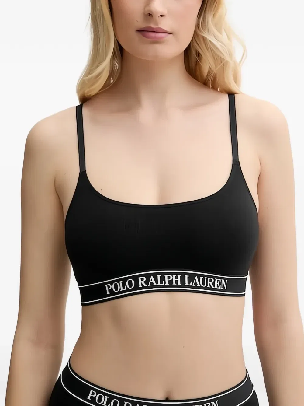 Бюстгальтер из ребристого трикотажа с логотипом Polo Ralph Lauren, черный — фото 3