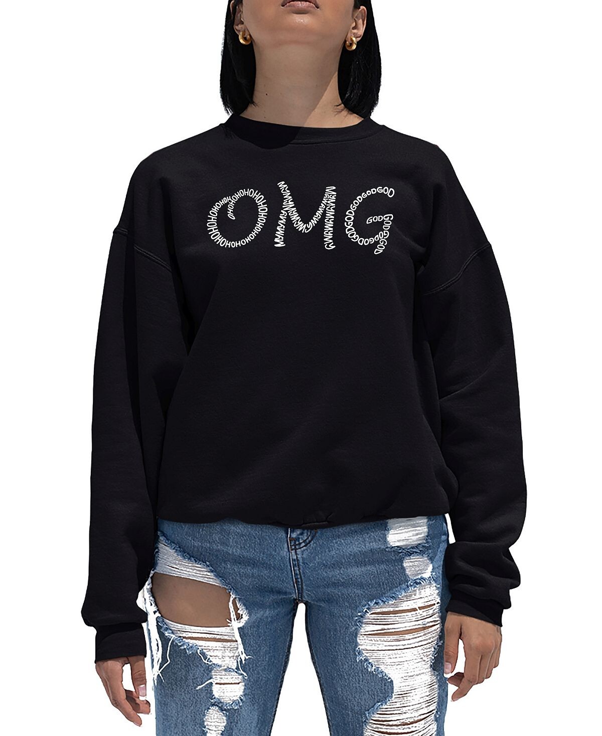 

Женская толстовка с круглым вырезом omg word art LA Pop Art, черный