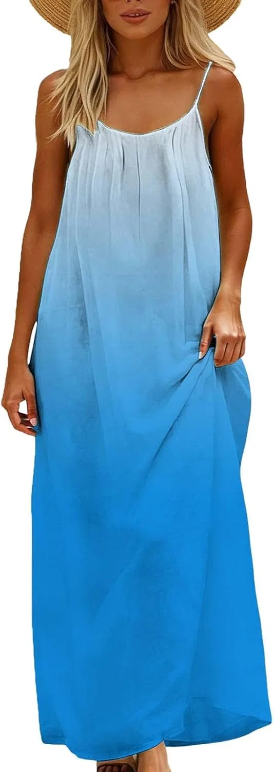 Женское пляжное макси-платье с открытой спиной Gradient, Sky Blue — фото 3