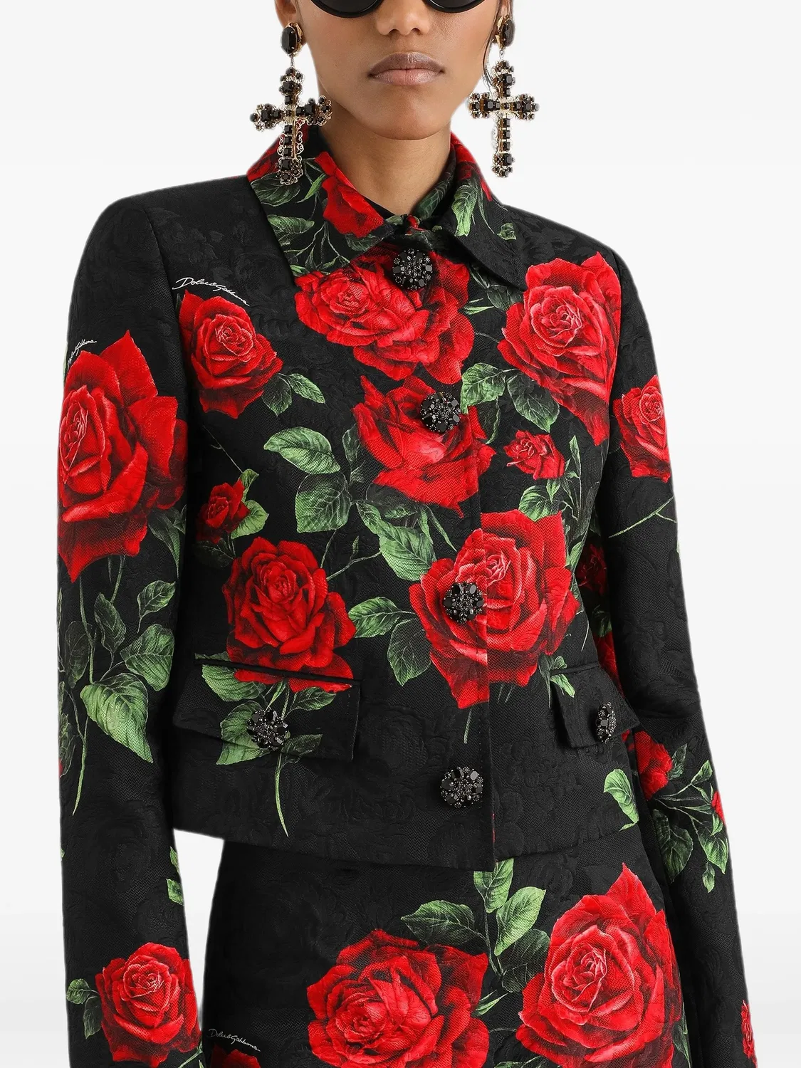 Парчовый жакет с цветочным принтом Dolce & Gabbana, черный — фото 4