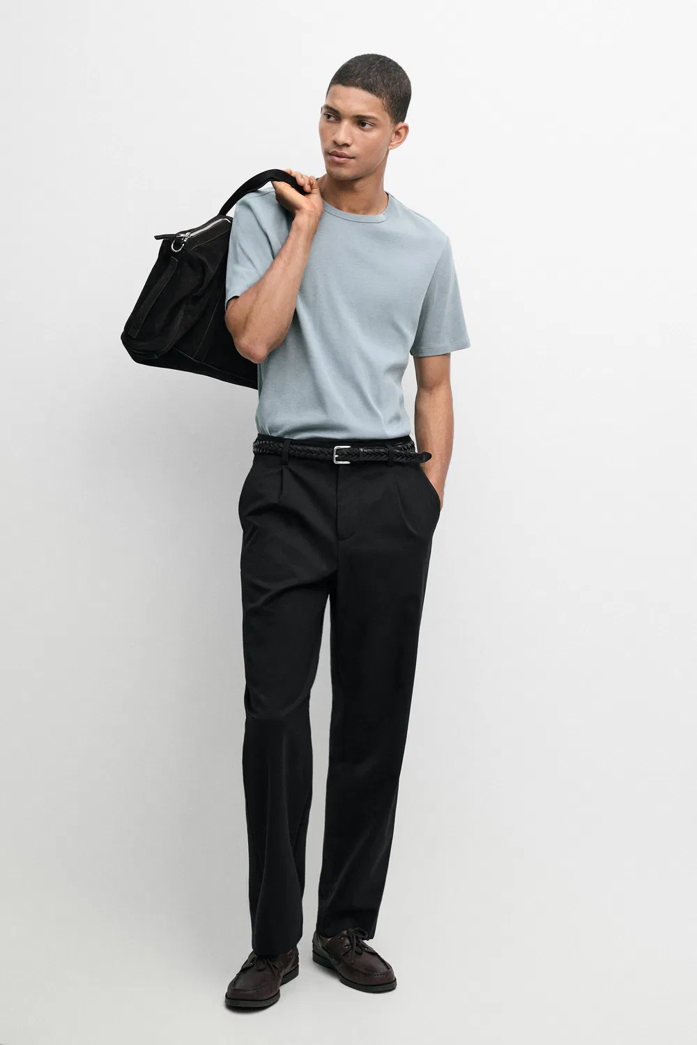 Футболка Massimo Dutti, хлопковая, серый синий
