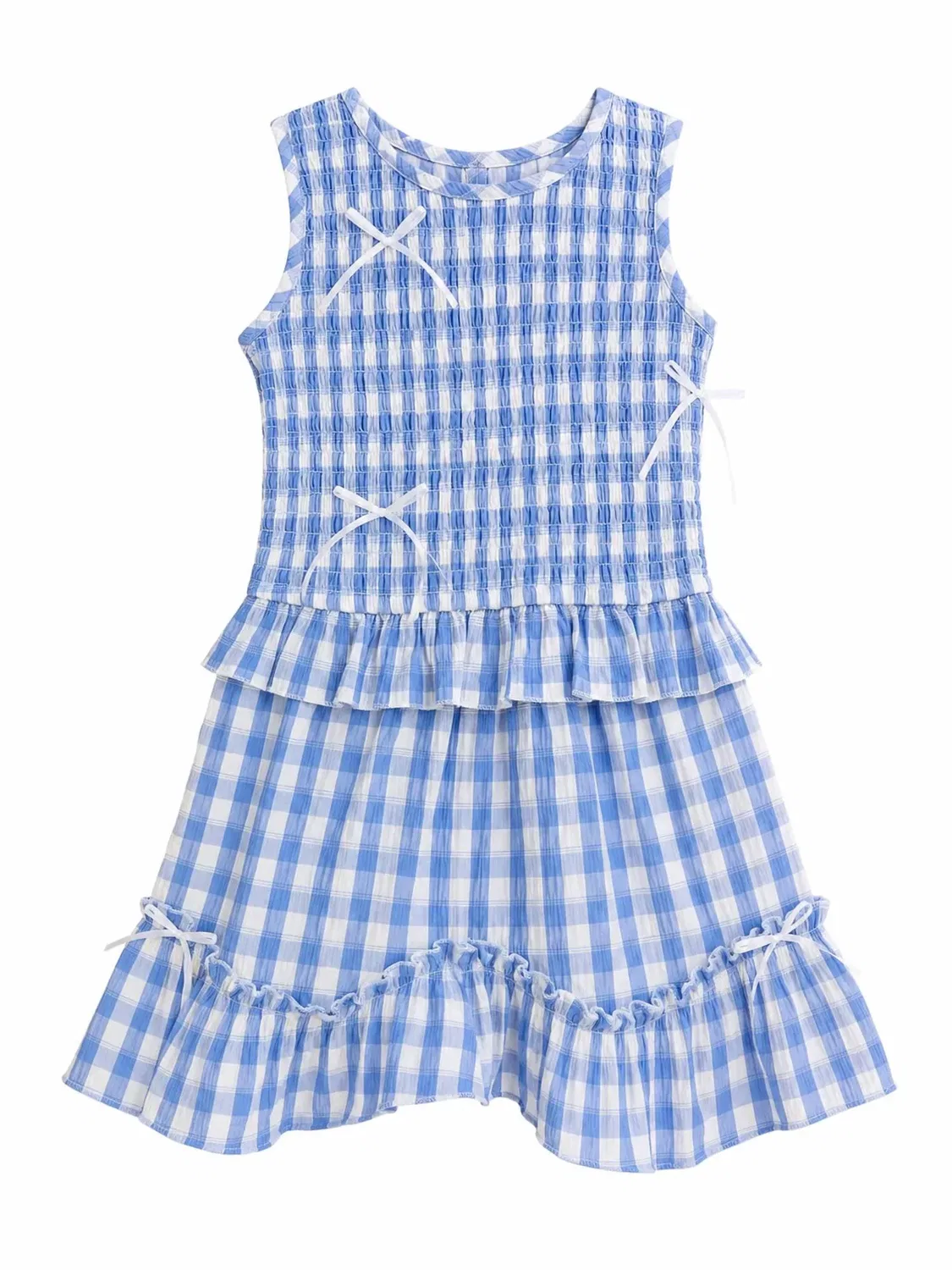 Детская блузка без рукавов с принтом Smocked Gingham Top Hannah Banana, Blue /white — фото 2