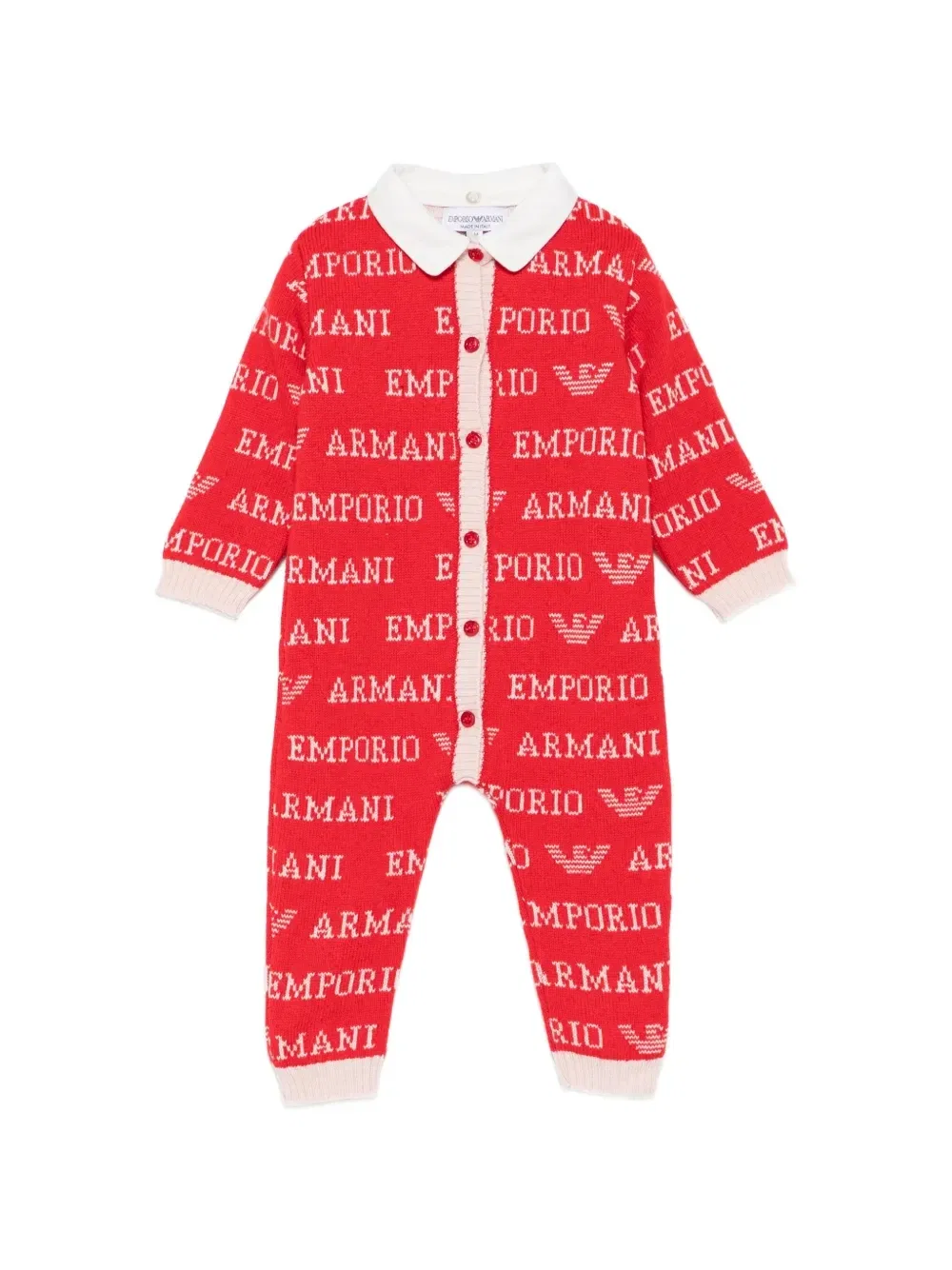 Ромпер с ложным ворником и интарсией логипа Emporio Armani Kids, красный