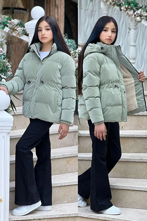 Детское зимнее пальто для девочек с капюшоном Zaziko Kids, Mint — фото 4