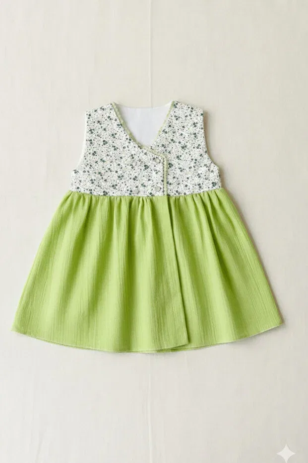 Детское платье для девочек кружевное Lace detailed floral patterned sleeveless double breasted green baby girl dress Bertuğ Bebek, Green — фото 3