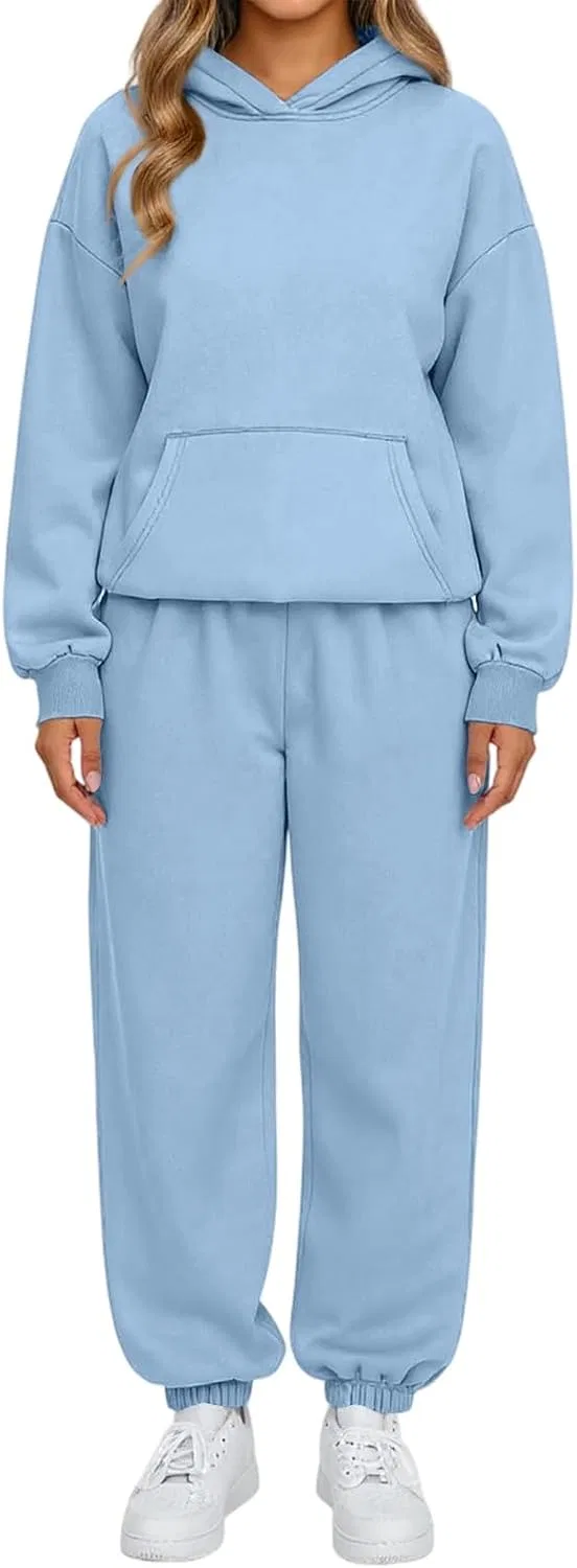 Женский спортивный комплект оверсайз из худи и джоггеров, A007- Light Blue