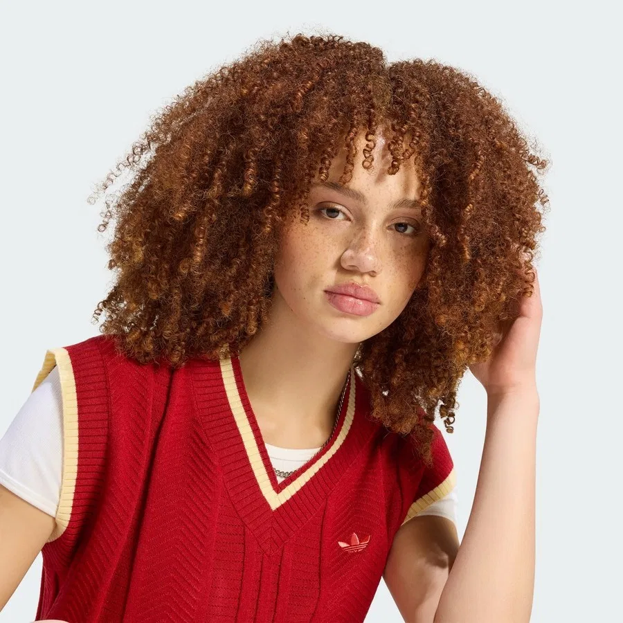 Женский свитер с V-образным вырезом Cable Knit Vest adidas Originals, Красный — фото 4