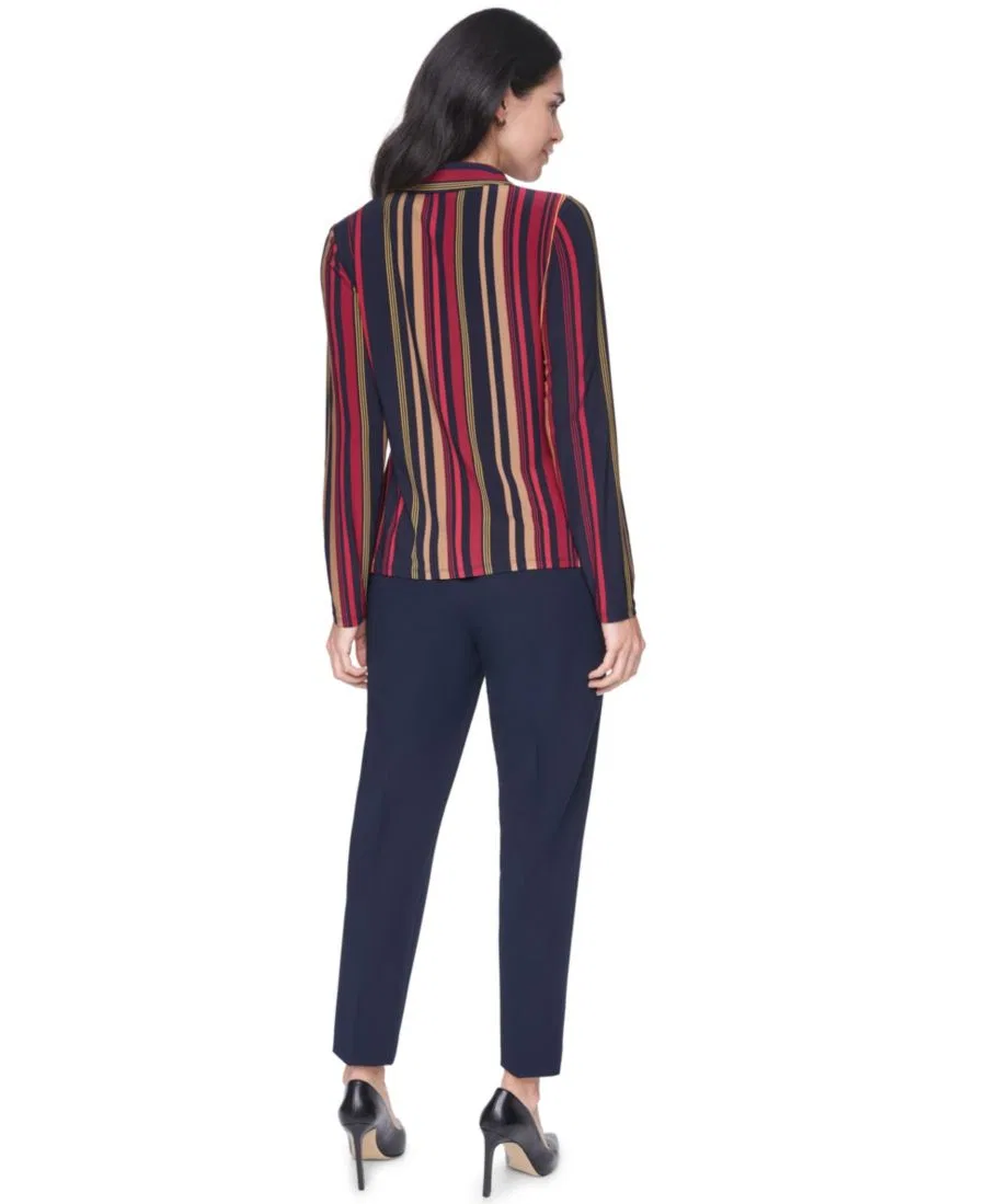 Женский топ с длинным рукавом из полосатого трикотажа с воротником-стойкой Tommy Hilfiger, Midnight Multi — фото 4