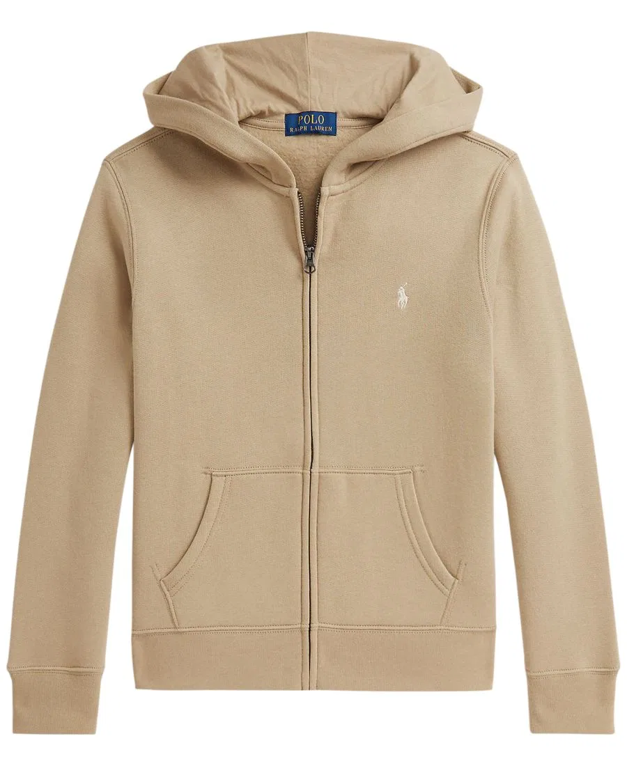 Детский худи на молнии с капюшоном, длинным рукавом, из флиса Polo Ralph Lauren, Classic Khaki — фото 4