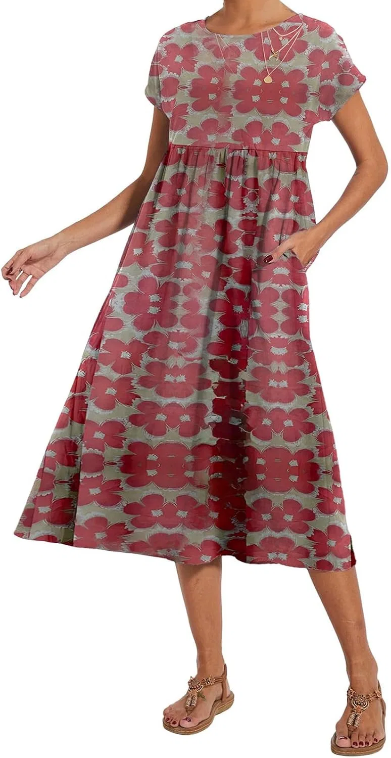 Женское платье миди свободного кроя Cotton Linen, Red — фото 2
