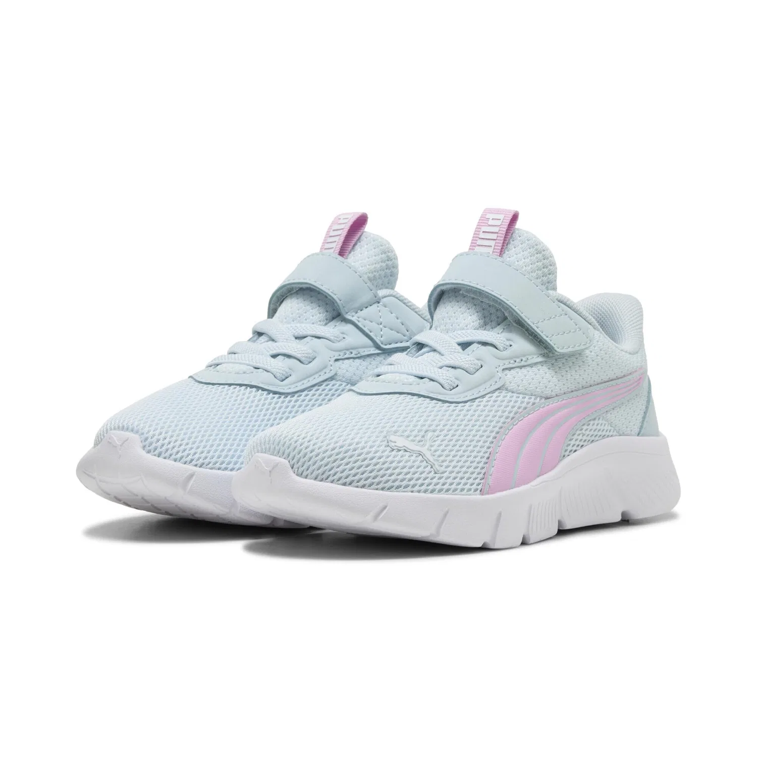 Детские кроссовки для мальчиков с эластичными шнурками PUMA FlexFocus Modern, Aqua Glow Mauve White Blue Pink