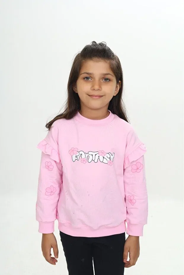 Детские свитшот для девочек с принтом Fantasy Floral Printed Toontoy, Light Pink