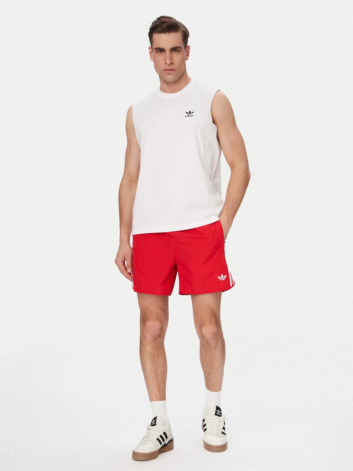 Мужская майка стандартного кроя Trefoil Essentials Adidas, белый — фото 2