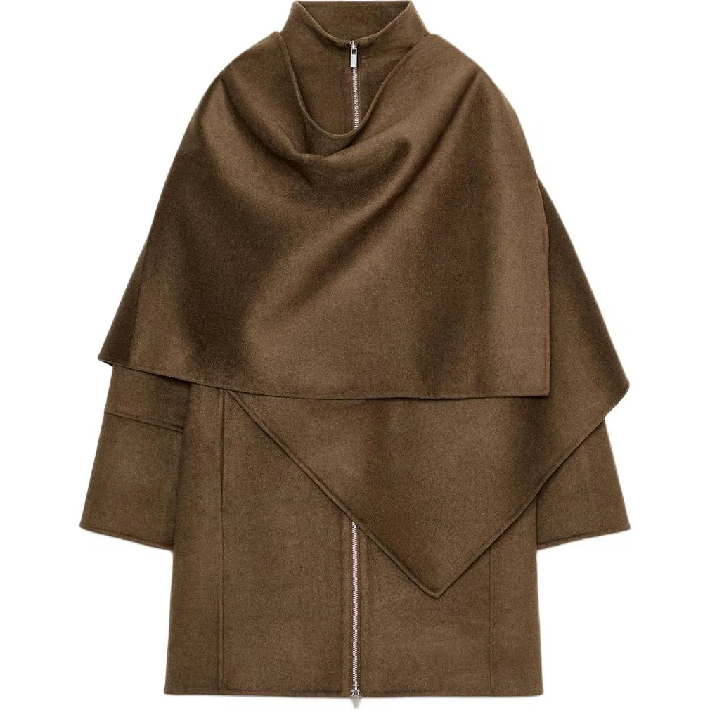 Женское пальто с воротником-стойкой Khaki ZARA