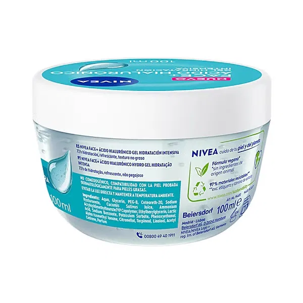 Гель увлажняющий для лица с гиалуроновой кислотой NIVEA Face+ цвет, 100 мл — фото 4