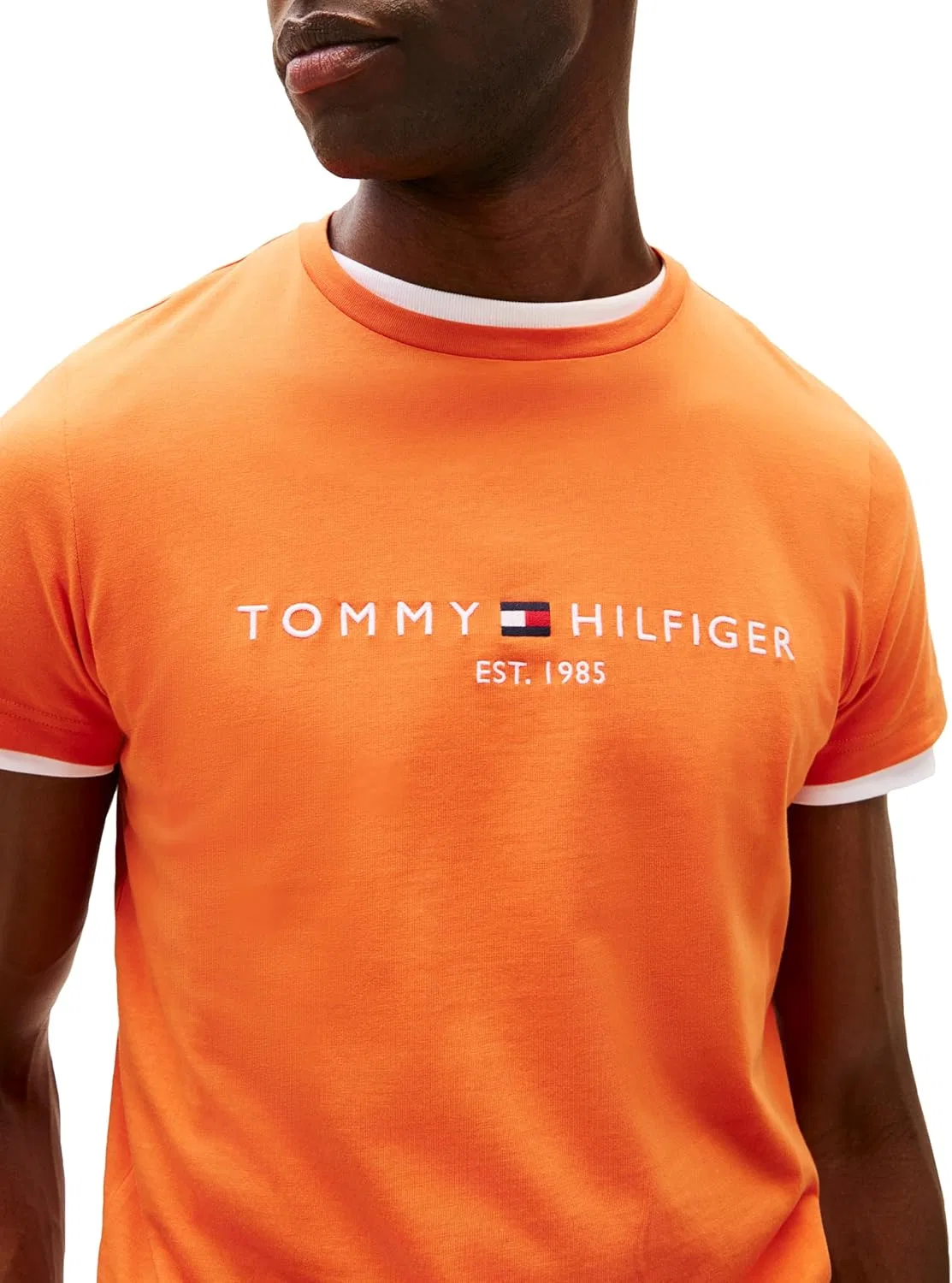 Мужская футболка с вышитым логотипом Tommy Hilfiger, Brilliant Orange — фото 2