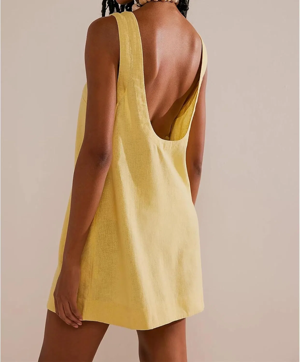 Женское летнее платье-миди с открытой спиной Cotton Linen, Yellow — фото 2