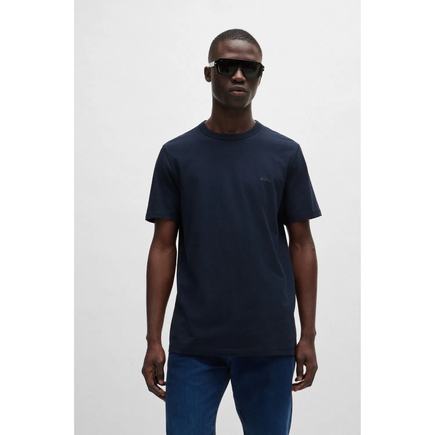 Детская хлопковая футболка с логотипом BOSS ORANGE, Dark Blue