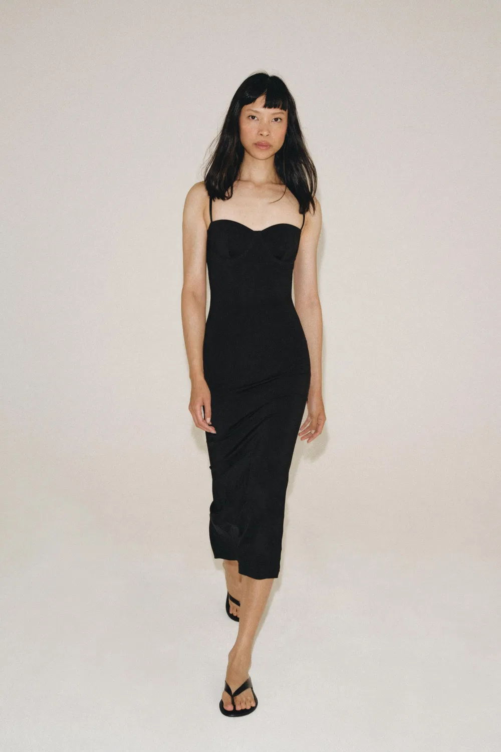 Платье миди из полиамида ZARA, Black