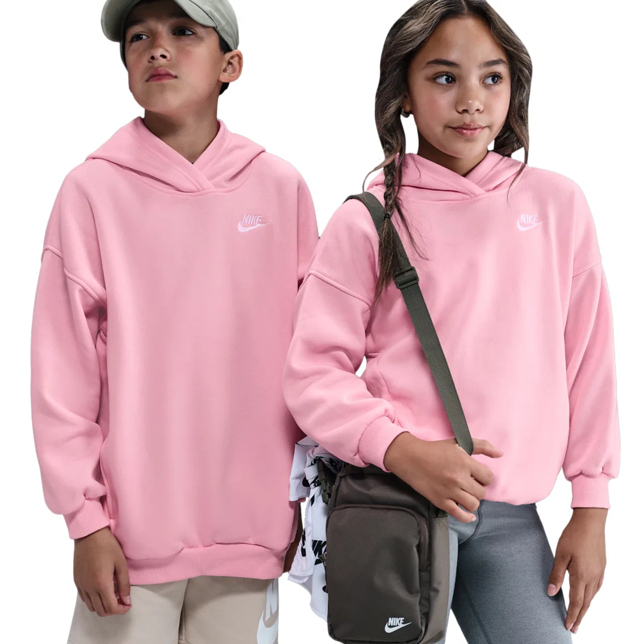 Худи для девочек Club Fleece Oversized PO Nike, цвет Medium Soft Pink/Medium Soft Pink