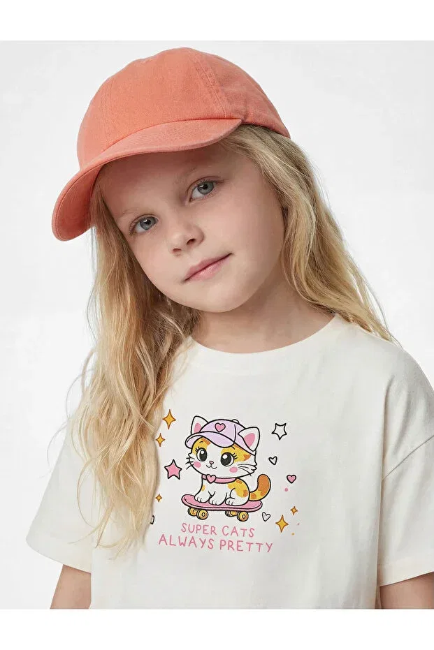 Детская футболка для девочек с принтом Cat printed ecru baby girl t-shirt Koton, Ecru — фото 2