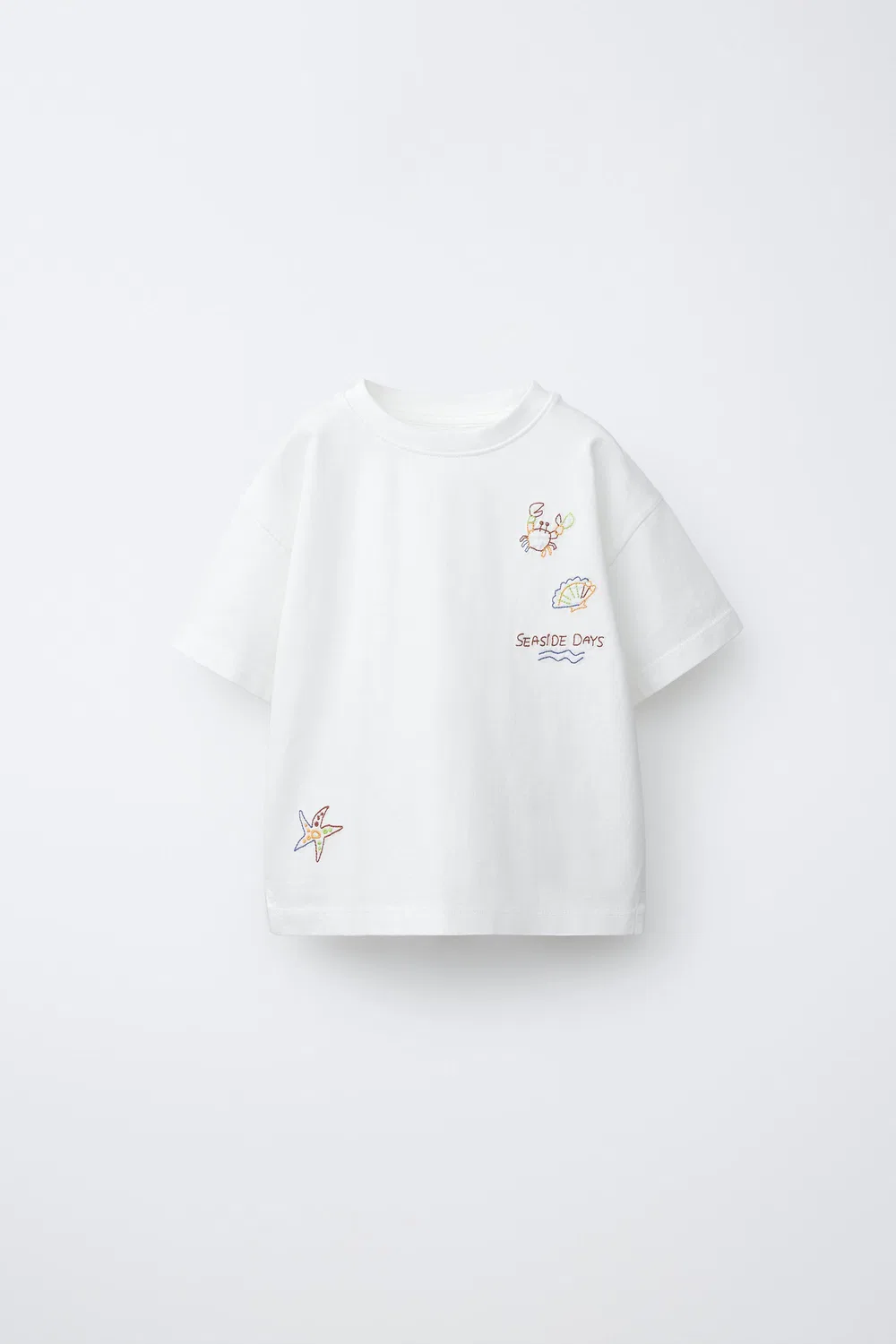 Футболка с вышивкой ZARA, Ecru
