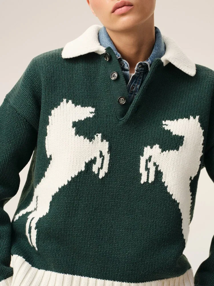 Свитер Polo с принтом, Intarsia Polo AMI PARIS, Green — фото 3