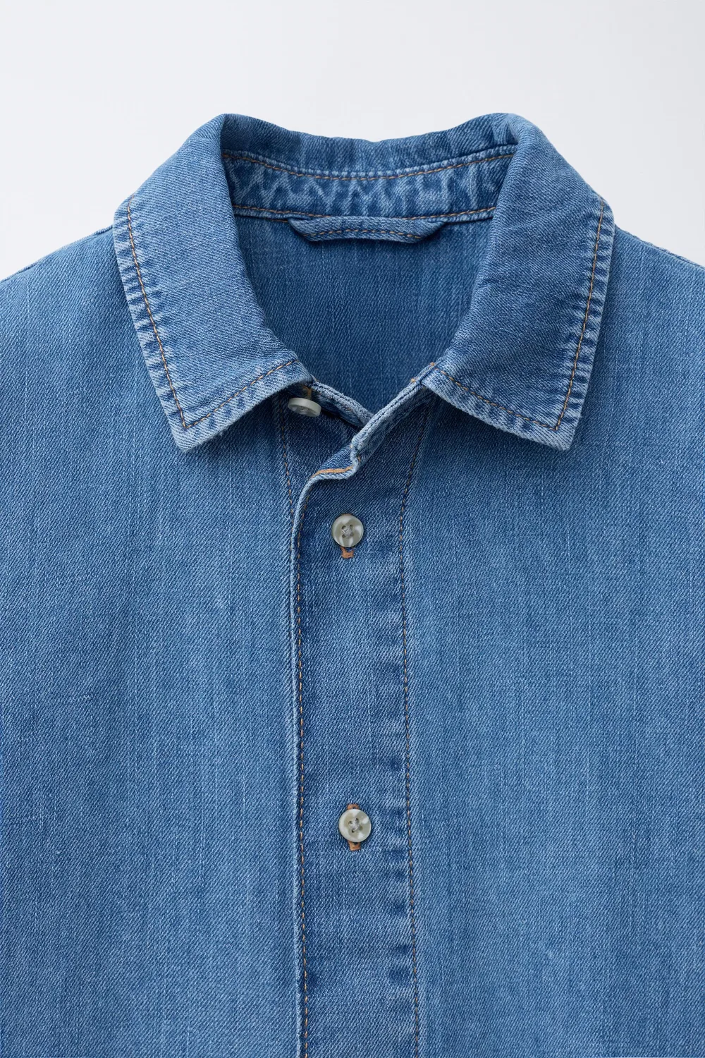 Джинсовая рубашка с хлопком и льном ZARA, Blue — фото 3