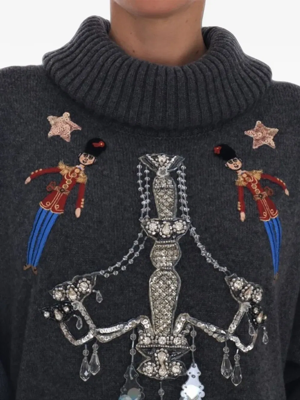 Свитер расшитый кристаллами DOLCE & GABBANA, серый — фото 4