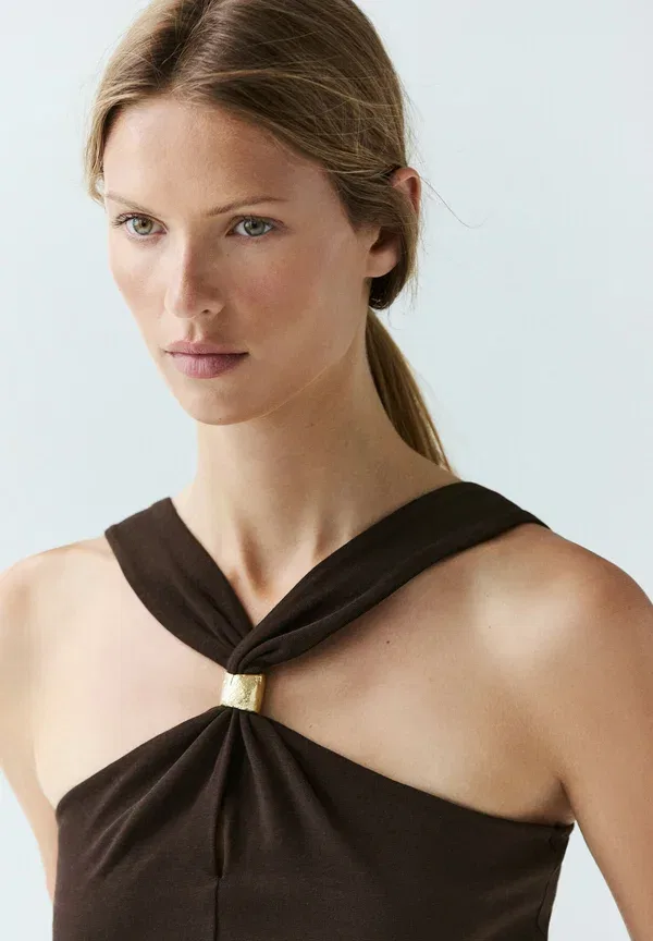 Топ с вырезом на спине Halter top with jewel straps Massimo Dutti, темно-коричневый — фото 3