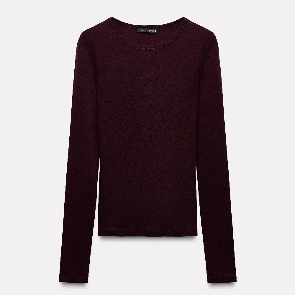 

Лонгслив Zara Wool Blend, темно-бордовый