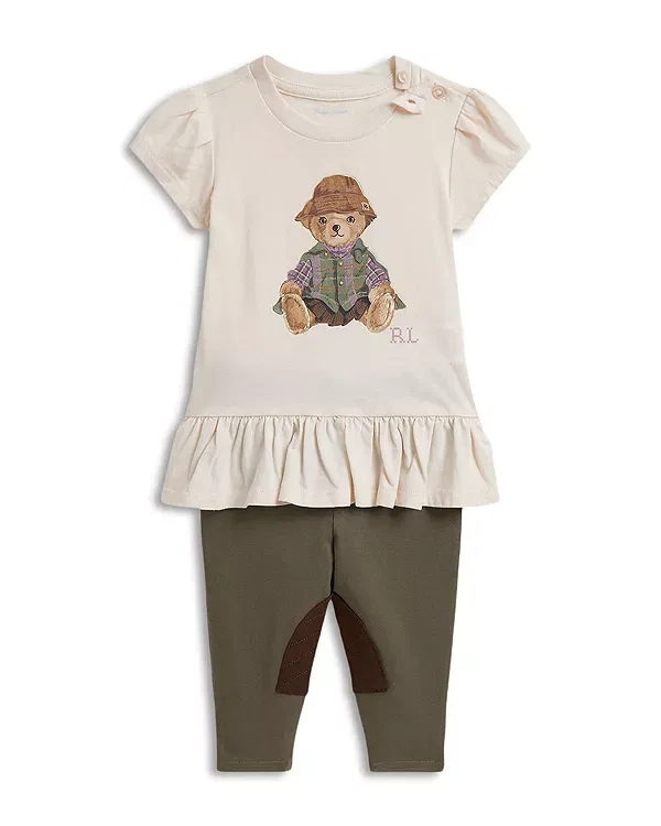 Детский комплект для девочек с принтом Polo Bear Ralph Lauren, Estate Cream