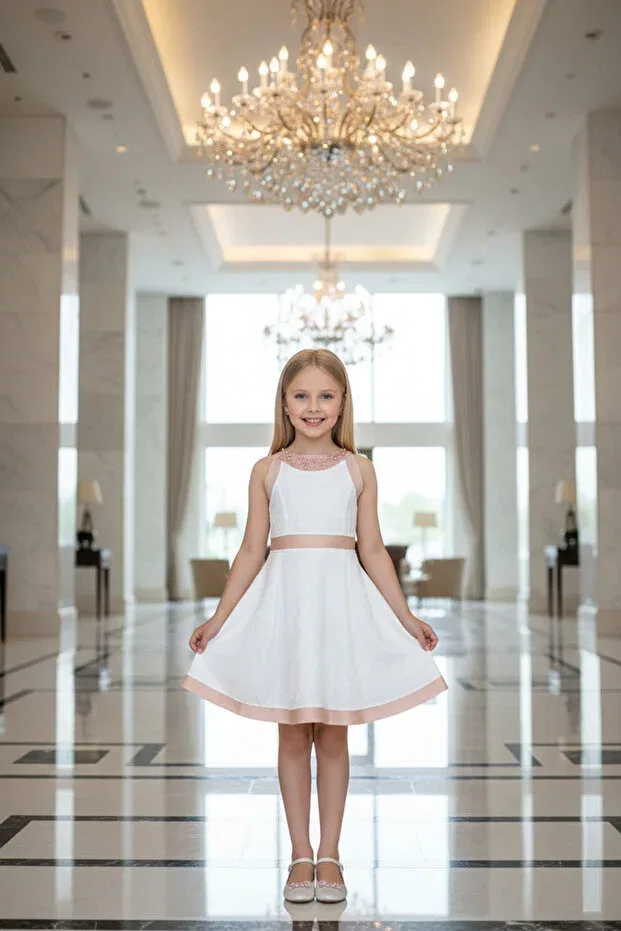 Детское платье для девочек с принтом Pearl Collar Girls' Dress Wena Kids, Salmon