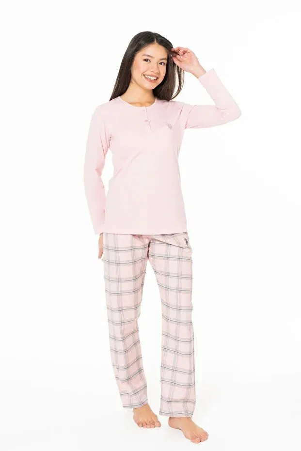 Женская пижама с длинным рукавом с принтом U.S. Polo Assn., Pink — фото 2