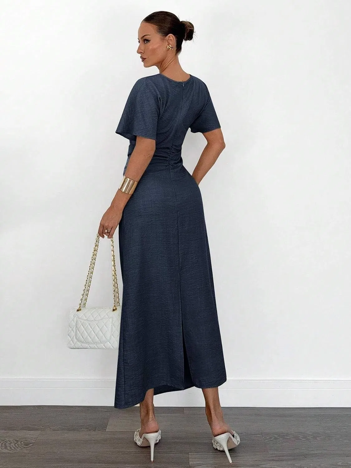 Женское элегантное платье A-силуэта с батwing рукавами, Navy Blue — фото 2
