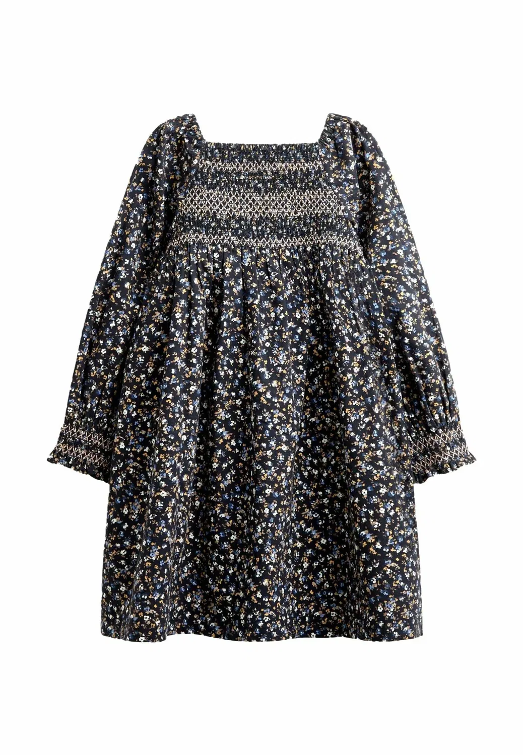 Платье-Мини с присборенной юбкой - повседневное платье Jojo Maman Bébé, Dark Blue Floral