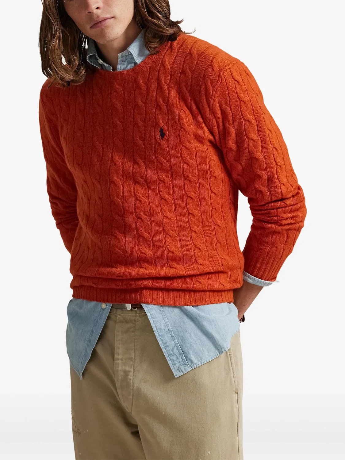 Свитер из шерсти с косичкой Polo Ralph Lauren, темно-оранжевый — фото 4