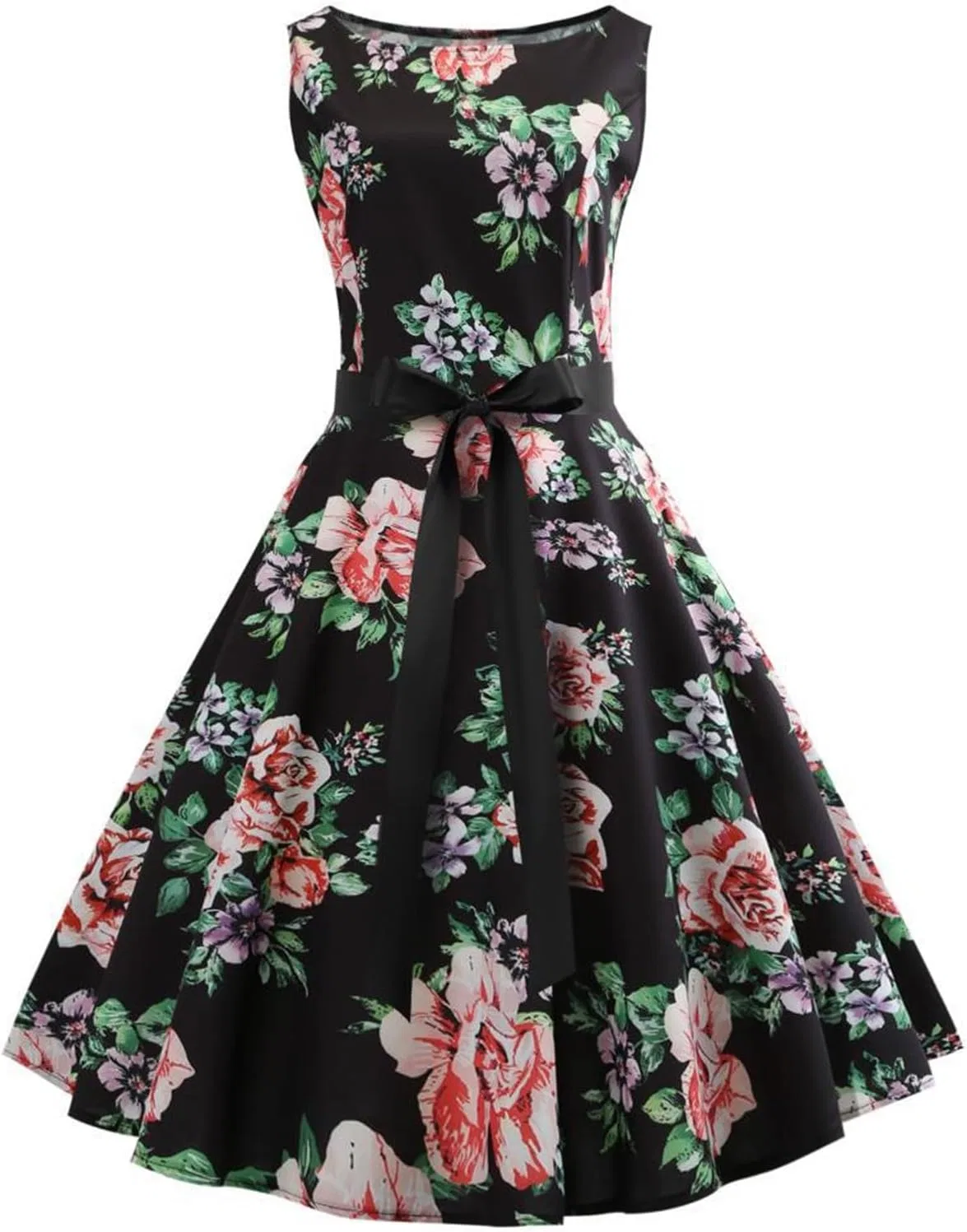 Женское коктейльное платье винтажное 1950-х sleeveless swing midi, Black