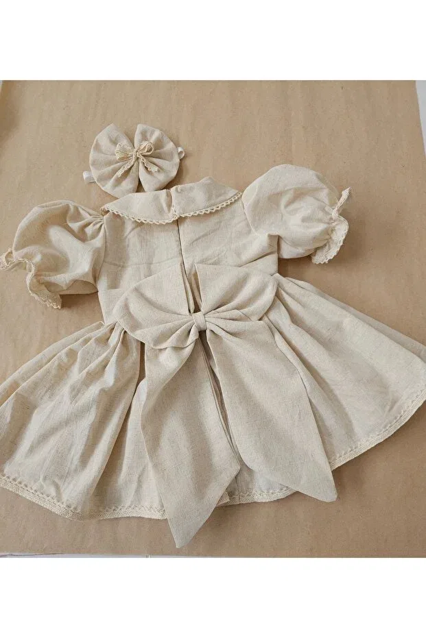 Детское платье для девочек льняное Elwirababyboutiqe, Beige — фото 2