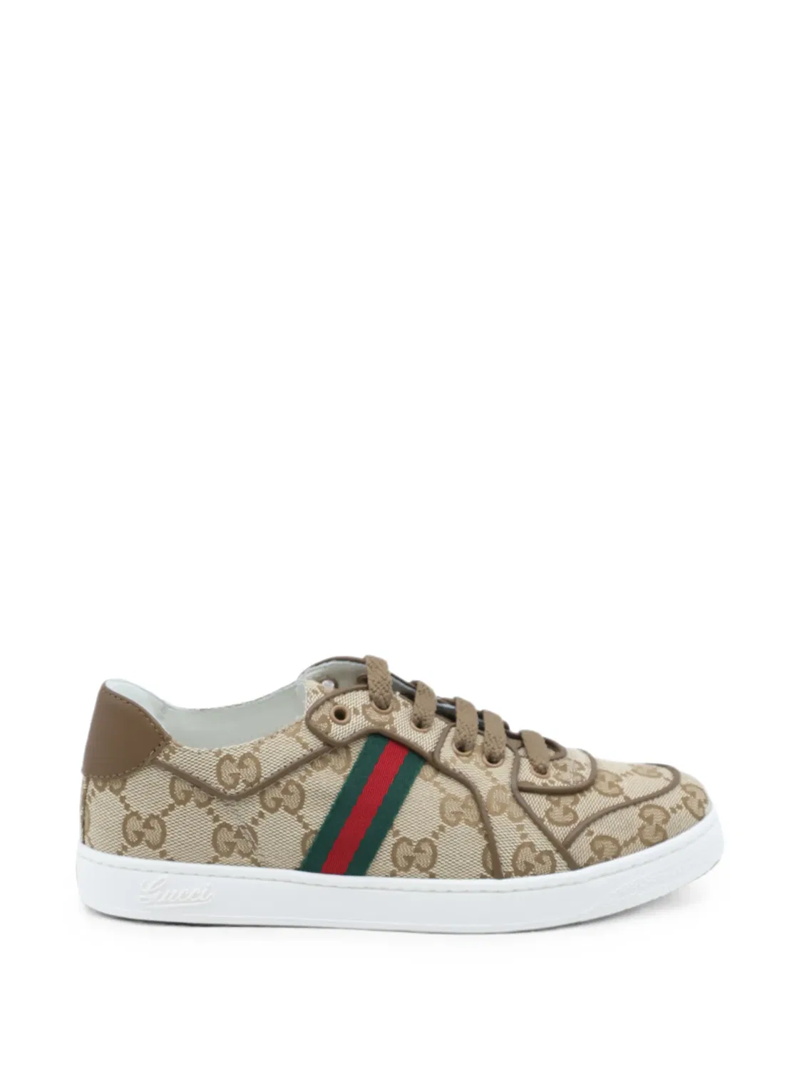 Кроссовки с узором GG Supreme и отделкой Web Gucci Kids, нейтральные цвета — фото 2
