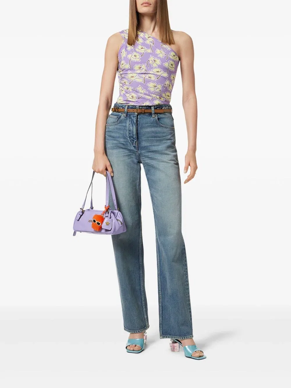 Женский топ на одно плечо с цветочным принтом One-Shoulder Lilac Top Versace, White — фото 2