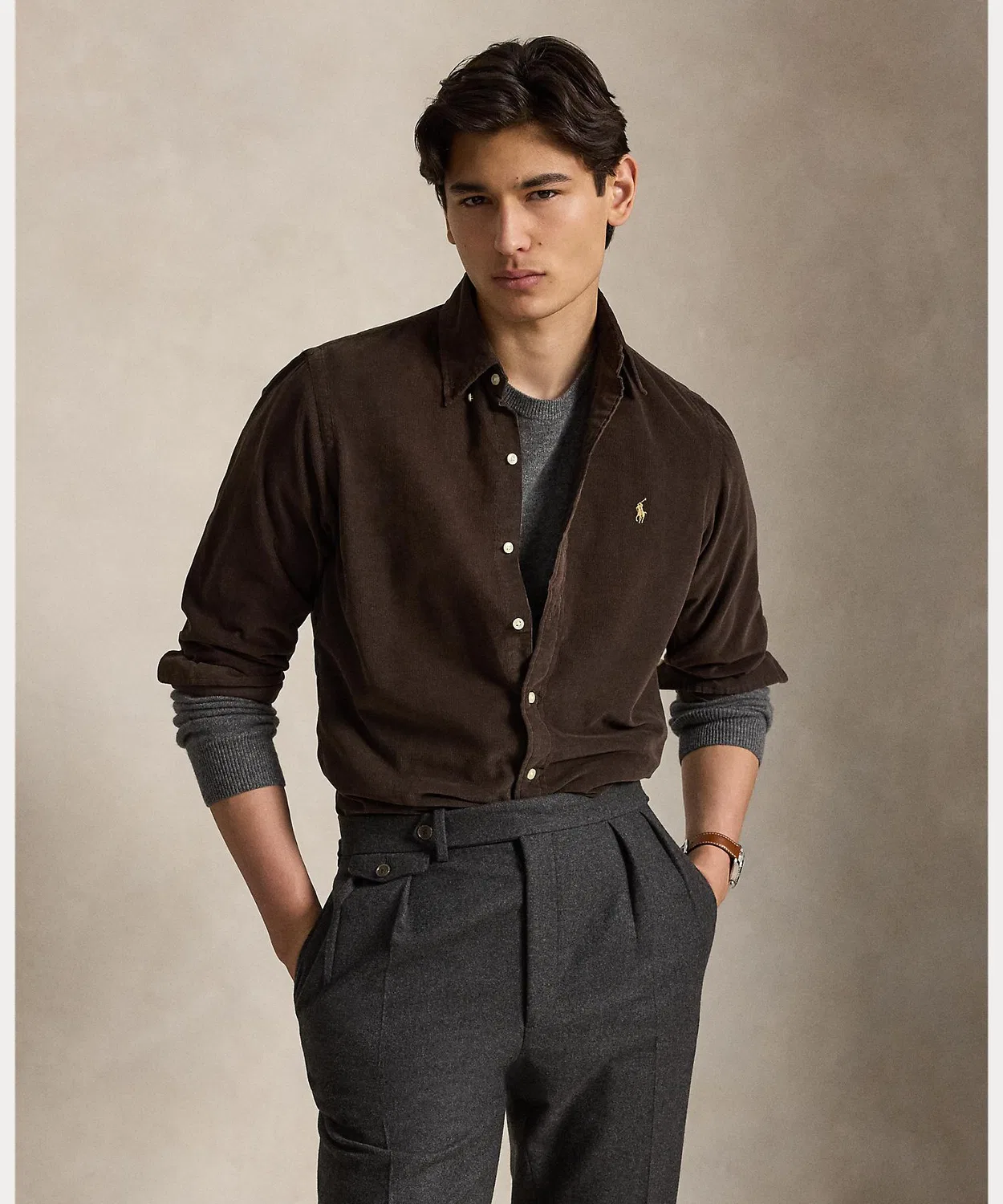 Мужская классическая рубашка из вельвета с длинным рукавомPolo Ralph Lauren, Brown