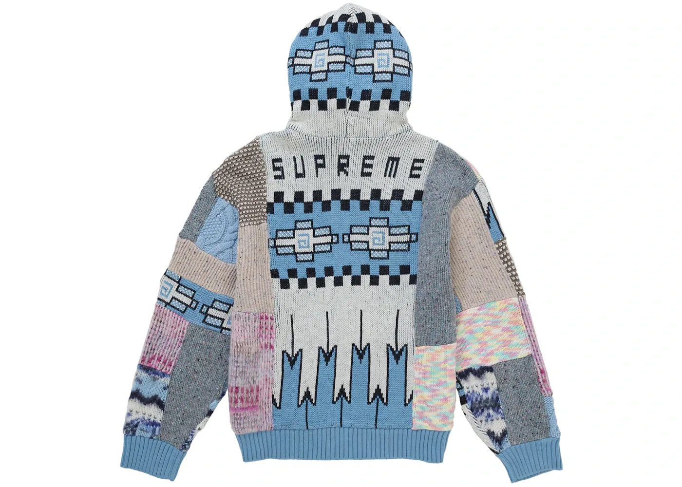 Мужской свитшот с принтом Supreme Patchwork Zip Up Hooded Sweater, Light Blue — фото 2