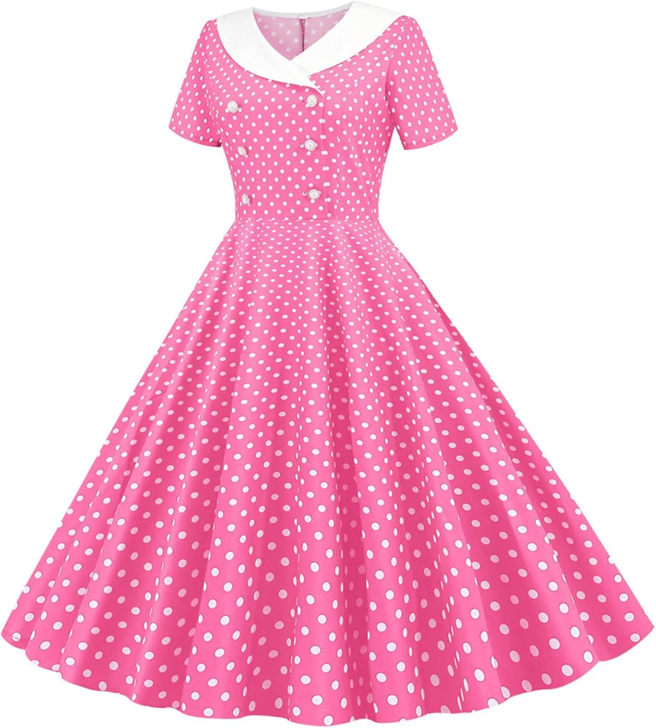 Женское платье A-силуэта в горошек с двойной грудью Vintage, Pink — фото 3