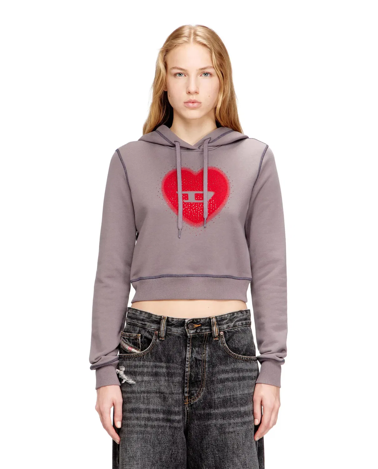 Женская худи Diesel с принтом, Модель Sudadera de mujer DIESEL con capucha y motivo gráfico, Diesel, Серый