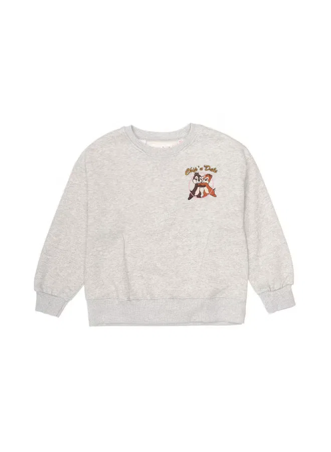 Худи с вышивкой Chip 'n' Dale на флисе Zara, светло-серый — фото 2